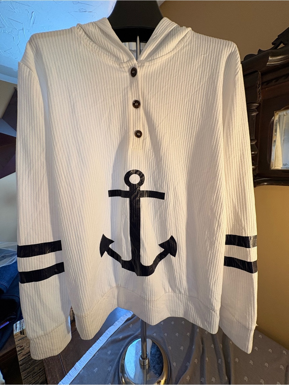 Women’s Nautical Hoodie - White with Navy Anchor. Ladies xl. Ready for summer!!! - Picture 3 of 14